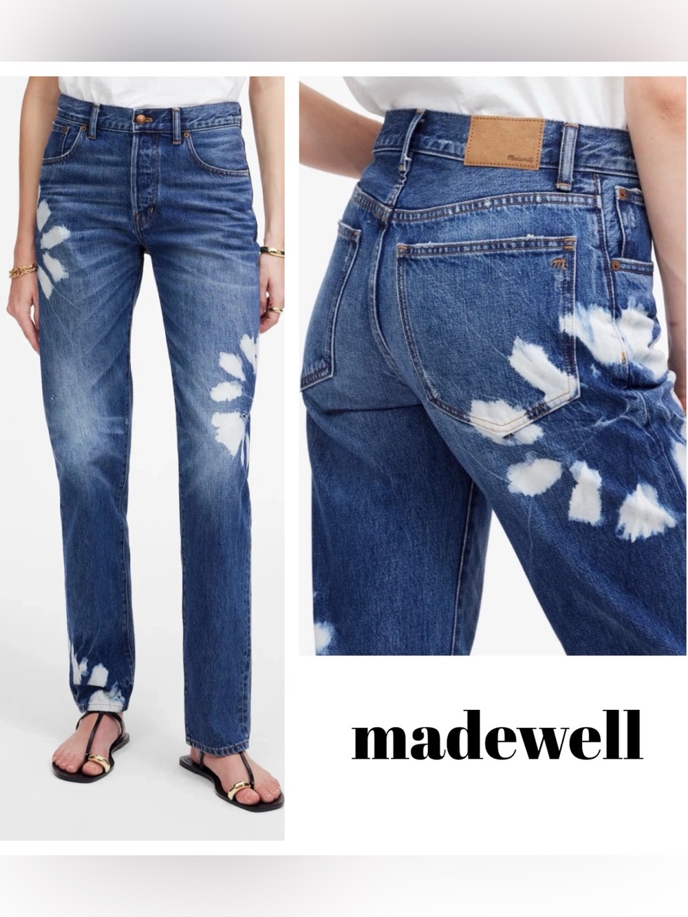 NWT Sz 28 Madewell The Dean Easy  Straight-Leg Jeans Blue Shibori Wash Tye Dye